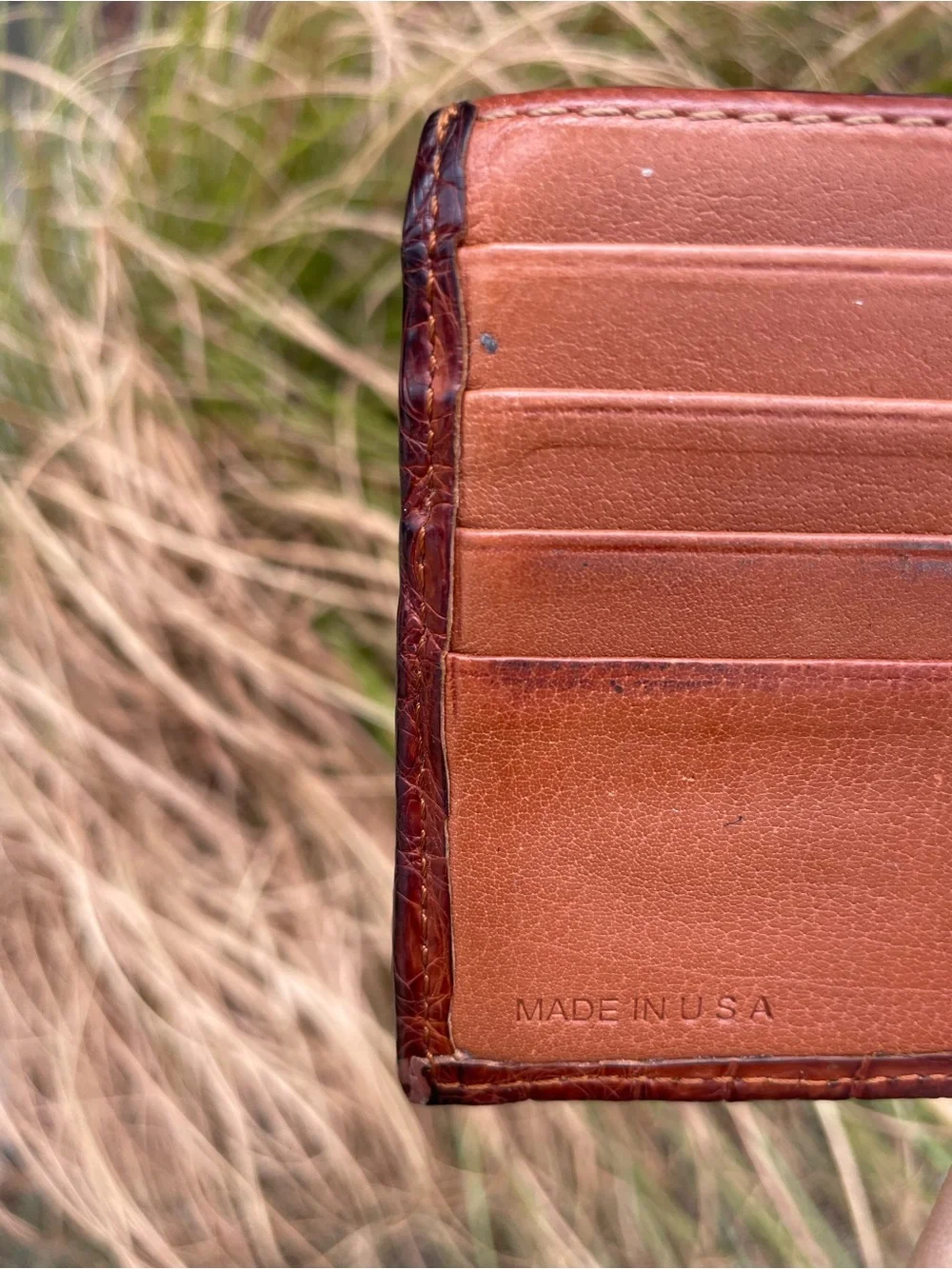 Lucchese Mens Genuine Crocodile Leather Bifold Wallet Exotic Western Brown USA